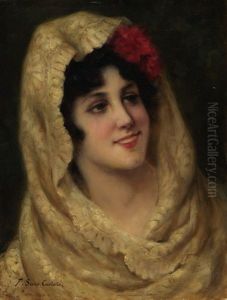 Spanierin Mit Roter Blume Im Haar Und Weisser Spitzen-mantilla
