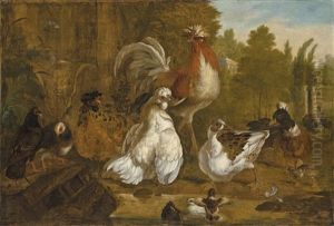 Poultry In The Garden Of A Neoclassical Villa by Pieter Casteels III