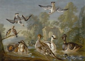 Waterfowl On A Pond With Other Birds In A Parkland Setting by Pieter Casteels III