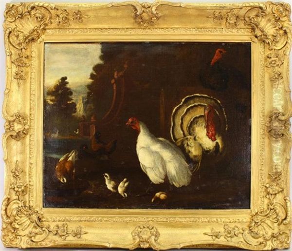 Turkeys, Chickens In A Landscape - view 1