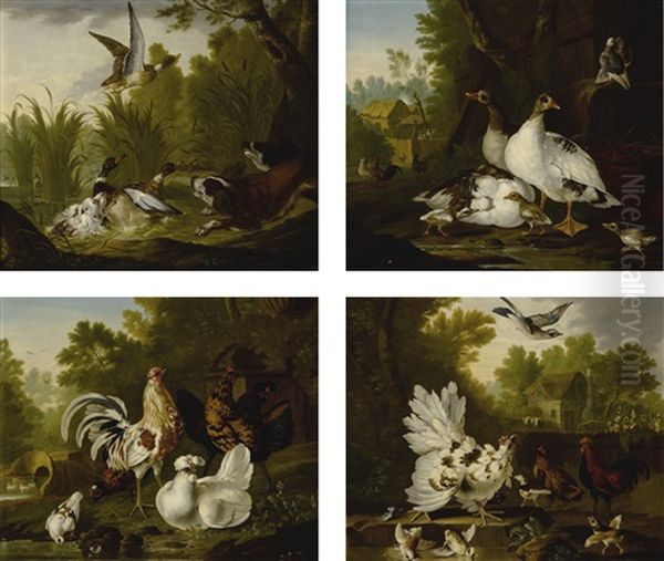 Three Spaniels Startling A Group Of Ducks In A Pond (+ 3 Others; 4 Works) - view 1