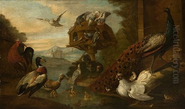 Escena Con Aves En Un Lago - view 1