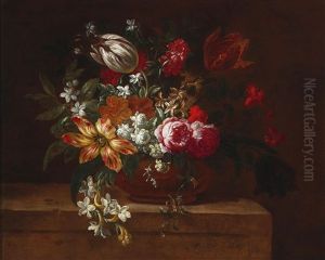 A Still Life Of Flowers With An Earthware Vessel by Pieter Casteels III
