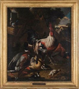 Coqs Et Volatiles Dans Un Paysage by Pieter Casteels III