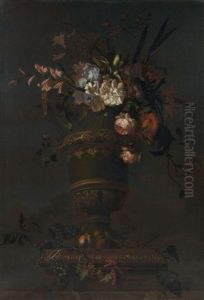 Bouquet De Fleurs Et Fruits Disposes Sur Un Entablement by Pieter Casteels III