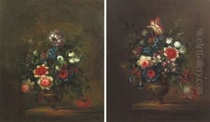 Tulips, Violets, Lillies And Other Flowers (+ Tulips, Wild Chrysanthemums, Fuchsias And Other Flowers; Pair) by Pieter Casteels III