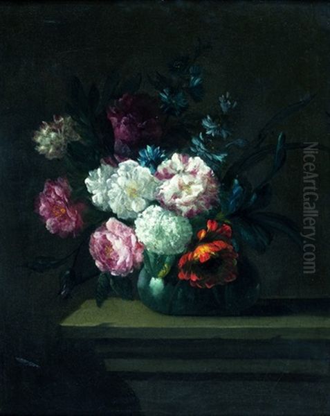 Nature Morte Au Vase De Fleurs Sur Un Entablement De Pierre - view 1
