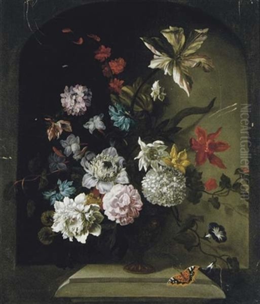 Still Life Of Flowers In A Stone Niche - view 1