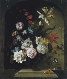 Still Life Of Flowers In A Stone Niche