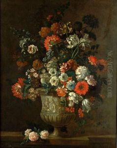 Bouquet De Fleurs Dans Un Vase Sur Un Entablement by Pieter Casteels III