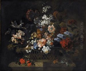 Still Life Of Flowers In A Basket