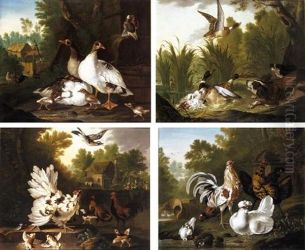 Three Spaniels Startling A Group Of Ducks In A Pond (+ 3 Others; 4 Works, Various Sizes) - view 1