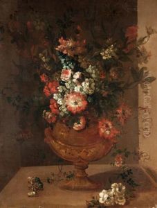 Still Life With Various Flowers In A Bronze Urn On A Stone Ledge by Pieter Casteels III