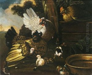 Geflugelhof Mit Huhnern Und Kuken by Pieter Casteels III