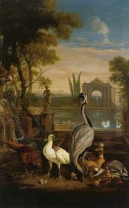 A Demoiselle Crane, A Pheasant, A Duck And Other Birds In An Italianate Garden With A Lake