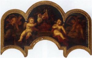 Putti With An Urn Of Flowers On A Ledge