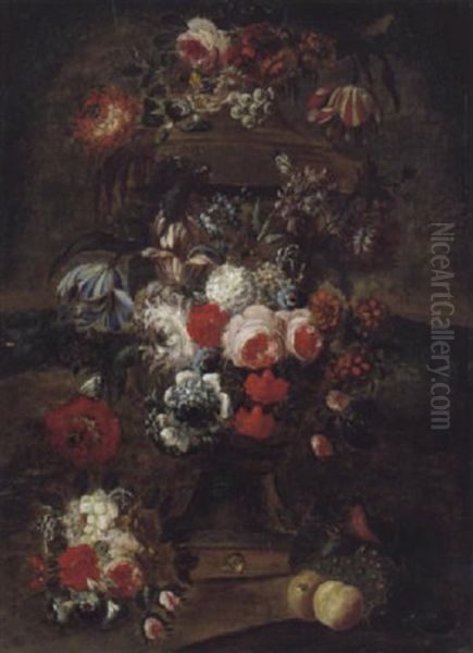 Steinerne Parkvase Mit Blumen - view 1