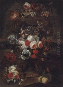 Steinerne Parkvase Mit Blumen by Pieter Casteels III