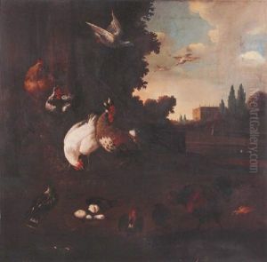 Ornamental Fowl In A Country Garden With A Country House Beyond by Pieter Casteels III