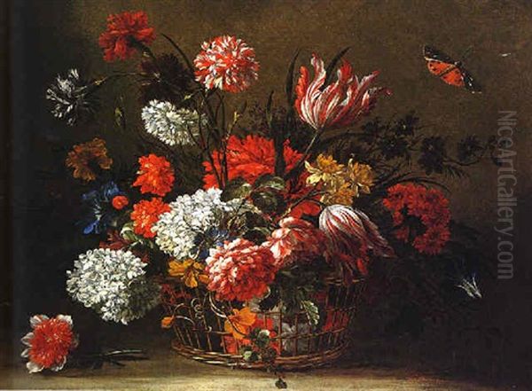 Bouquet De Fleurs Dans Une Corbeille D'osier - view 1