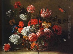 Bouquet De Fleurs Dans Une Corbeille D'osier by Pieter Casteels III