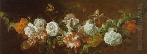 Eine Blumengirlande Von Rosen, Tulpen, Schneeballen, Iris, Pfingstrosen Und Anderen Bluten by Pieter Casteels III