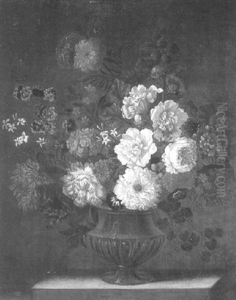 Still Life With A Vase Of Flowers On A Ledge - view 1