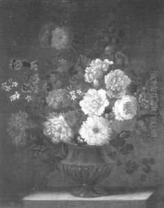 Still Life With A Vase Of Flowers On A Ledge Still Life With A Vase Of Flowers On A Ledge