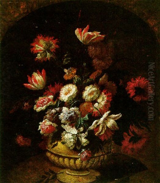 A Still Life Of Flowers In A Stone Urn - view 1