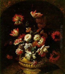 A Still Life Of Flowers In A Stone Urn