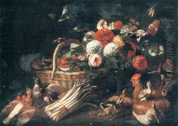 Panier De Fleurs Et De Fruits, Botte S'asperges Et Volailles - view 1