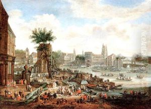 A Port With Many Figures And Boats by Pieter Casteels III