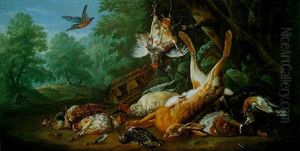 Still Life Of Game In A Landscape, Hounds In The Distance by Pieter Casteels III