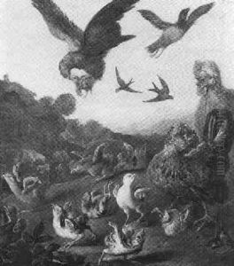 Hawks Carrying Off Chicks Being Defended By A Hen