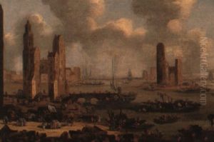 A Capriccio Harbour With Numerous Figures by Pieter Casteels III