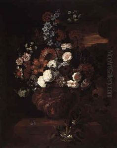 Roses, Hydrangeas, Carnations, Blossom, Morning Glory And Others In An Urn Roses, Hydrangeas, Carnations, Blossom, Morning Glory And Others In An Urn