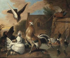 Hawk Attacking Poultry In A Farmyard by Pieter Casteels III
