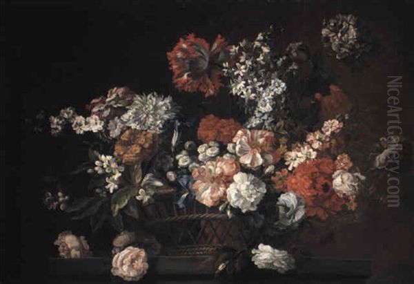 Flowers In A Basket On A Pedestal - view 1