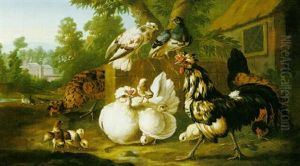 Ornamental Fowl In A Park, With A View Of A House Beyond by Pieter Casteels III