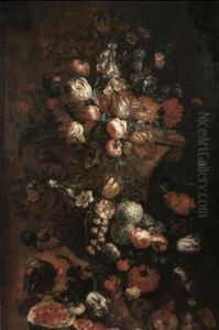 A Still Life Of Assorted Flowers Including Parrot Tulips, Foxgloves, Roses Carnations, Lilac, Convolvulus, A Sun by Pieter Casteels III