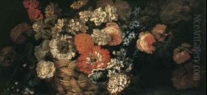 Stilleben Med Blommor I Korg Stilleben Med Blommor I Korg