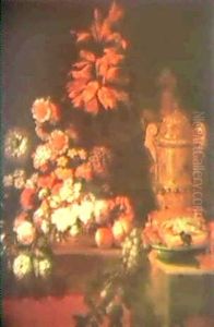 A Still Life Of A Basket Of Flowers And A Bowl Of Crabs...
