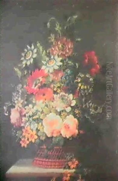 Corbeille De Fleurs Sur Un Entablement De Pierre - view 1