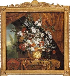 Still Life Of A Vase Of Floweron A Stone Ledge