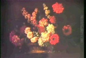Flowers In A Basket On A Ledge by Pieter Casteels III