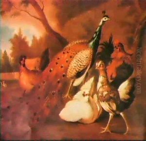 Still Life Of Ornamental Fowl In A Landscape
