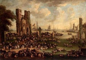 Buntes Markttreiben An Einem Hafen In Paris. by Pieter Casteels the Elder