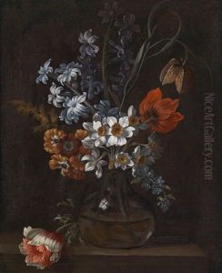 Paar Blumenstillleben Mit Kirschbluten, Narzissen, Hyazinthen Und Tulpen (pair)