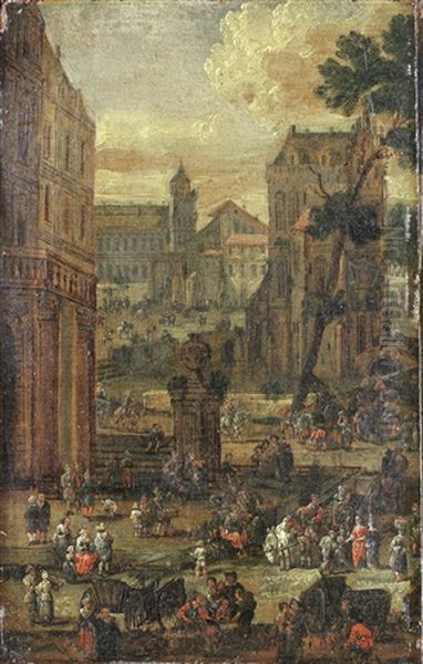 A Townscape With Figures In A Market Square - view 1