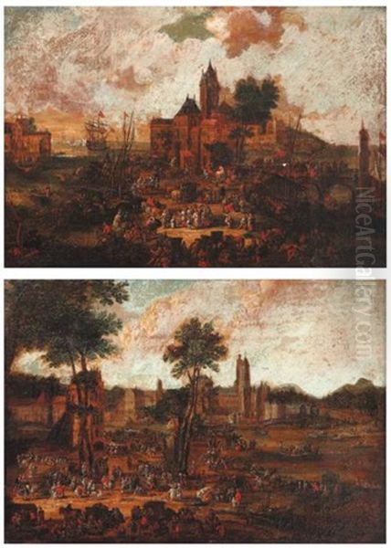 Vue D'une Ville Fortifiee (+ Vue D'un Port; Pair) - view 1